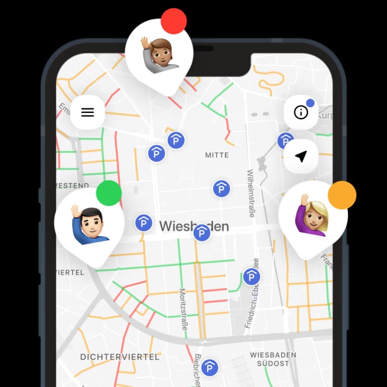 Parkbest-App mit Karte von Wiesbaden und markierten Parkhäusern